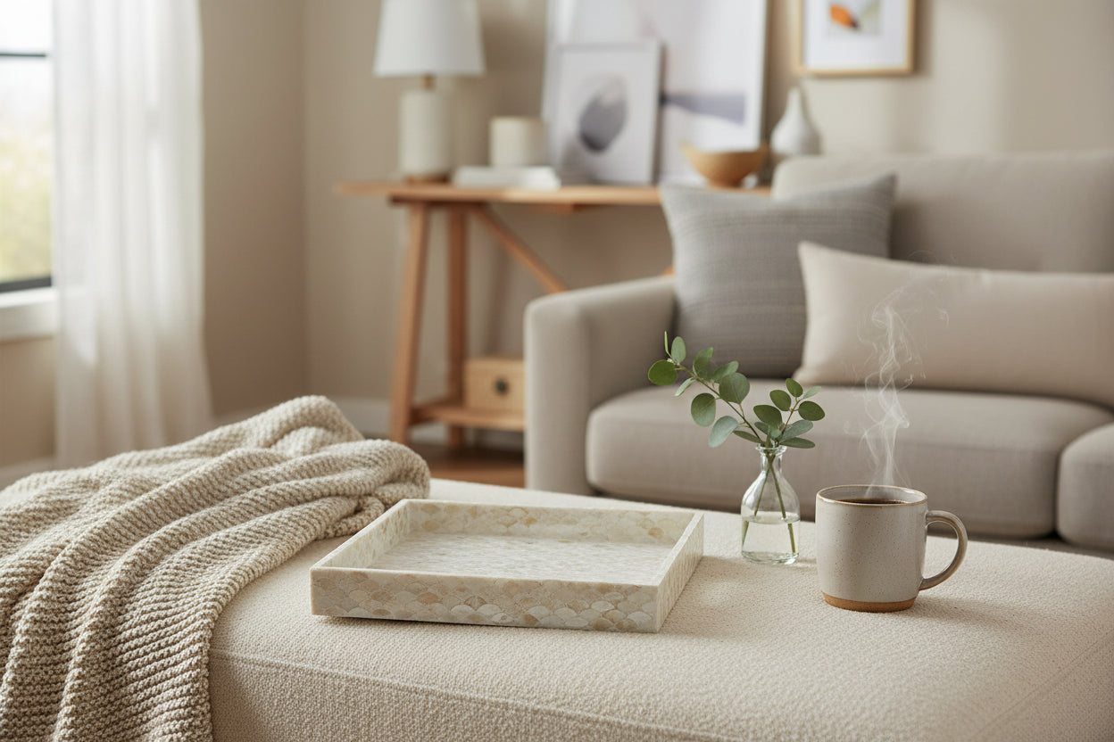 Large shell-inspired wooden tray