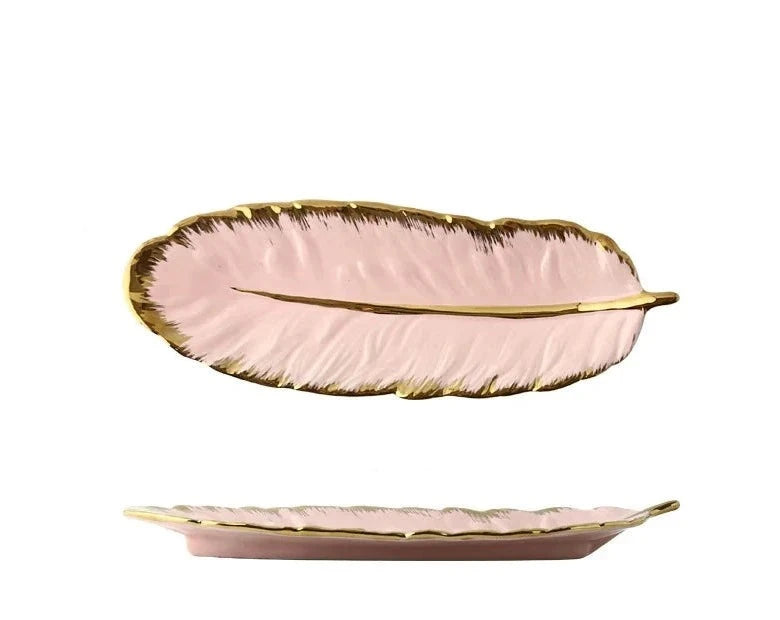 Golden Rim Pink Feather Tray