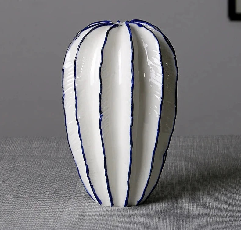 White with Blue Edges Crafty Ceramic Vase