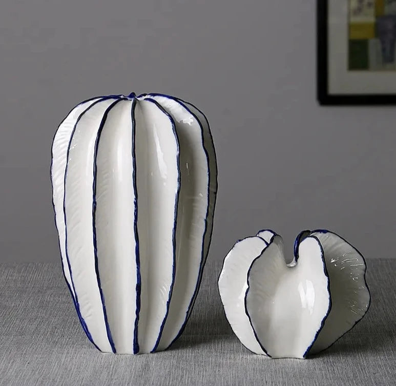 White with Blue Edges Crafty Ceramic Vases