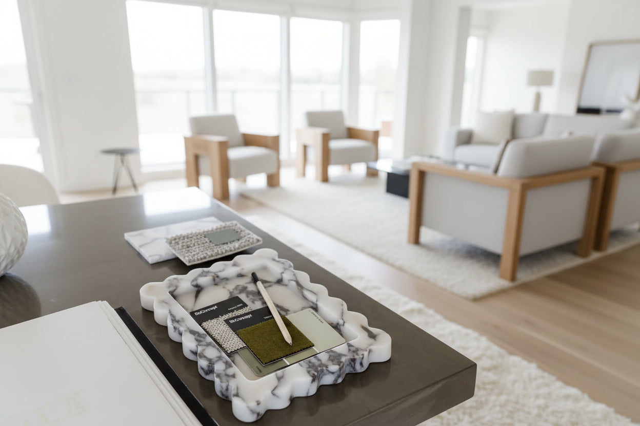 Close-up of luxury marble tray decorative organizer