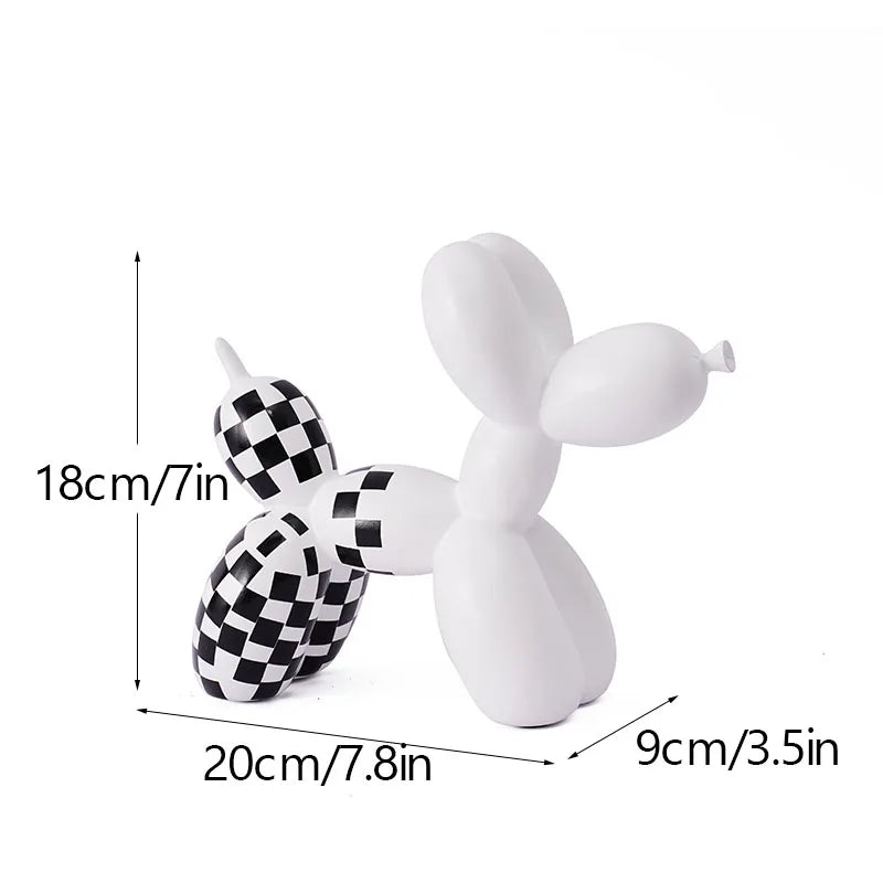 White Plaid Balloon Dog Figurine