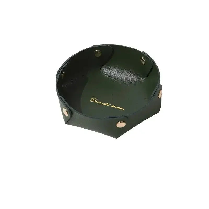 Hexagonal Dark Green Leather Tray