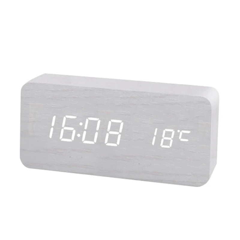 White Wooden Digital Clock