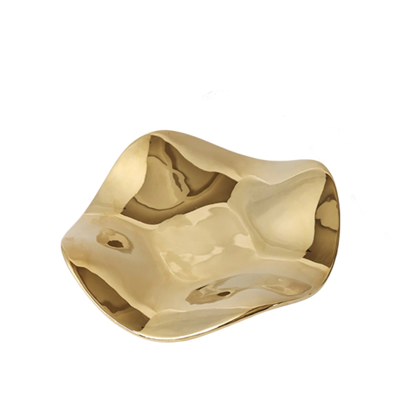 Close-up of elegant glossy gold jewelry tray