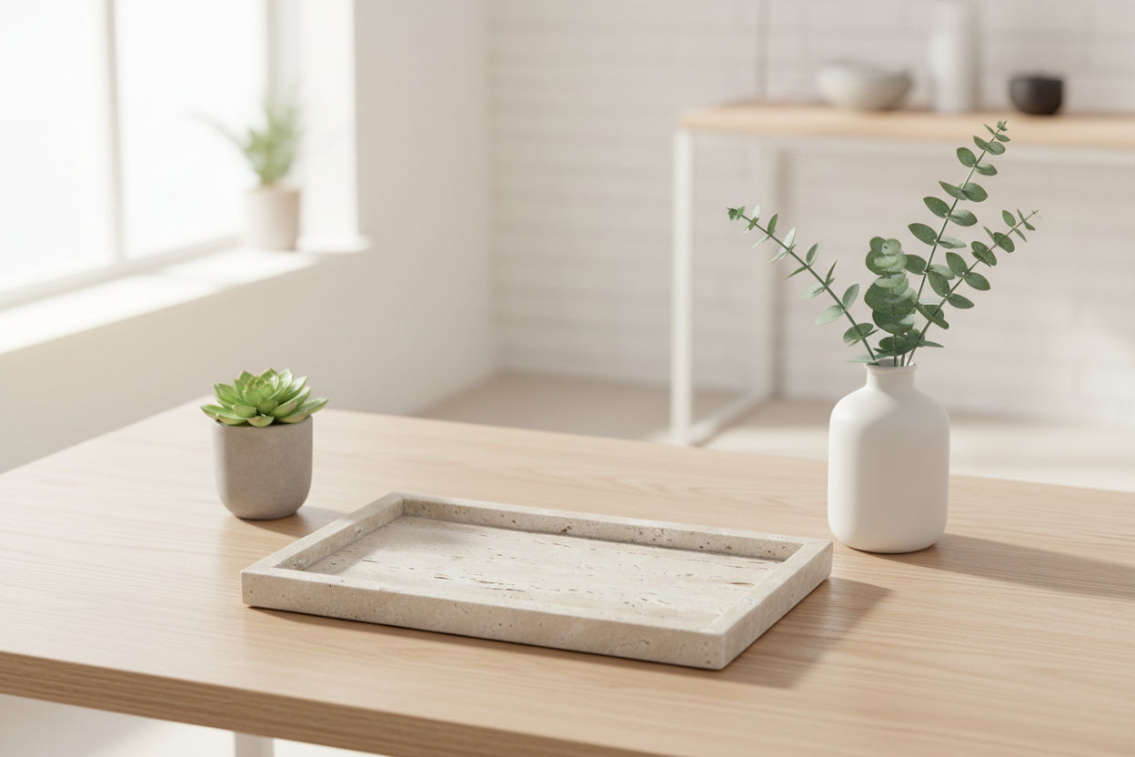 Close-up of marble tray surface texture