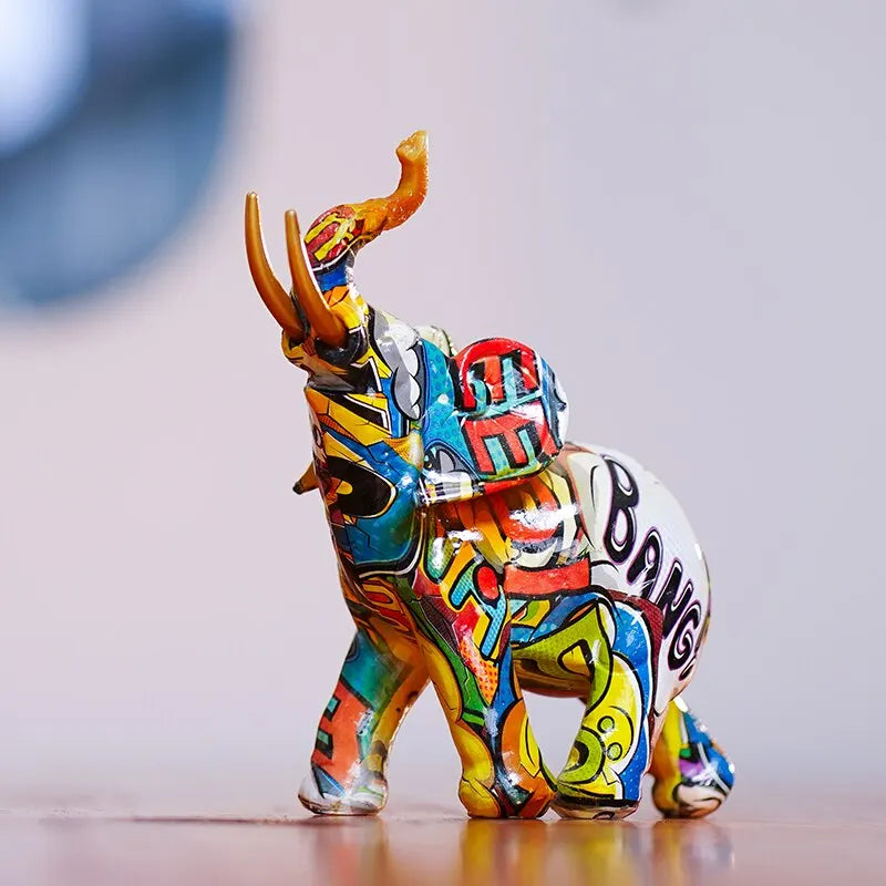 Colorful Printed Elephant Figurine
