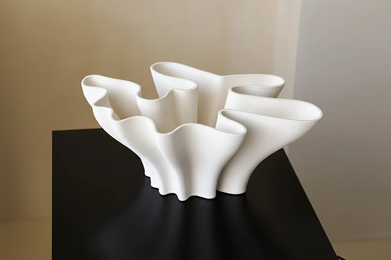 Close-up of irregular geometric vase matte glaze detail