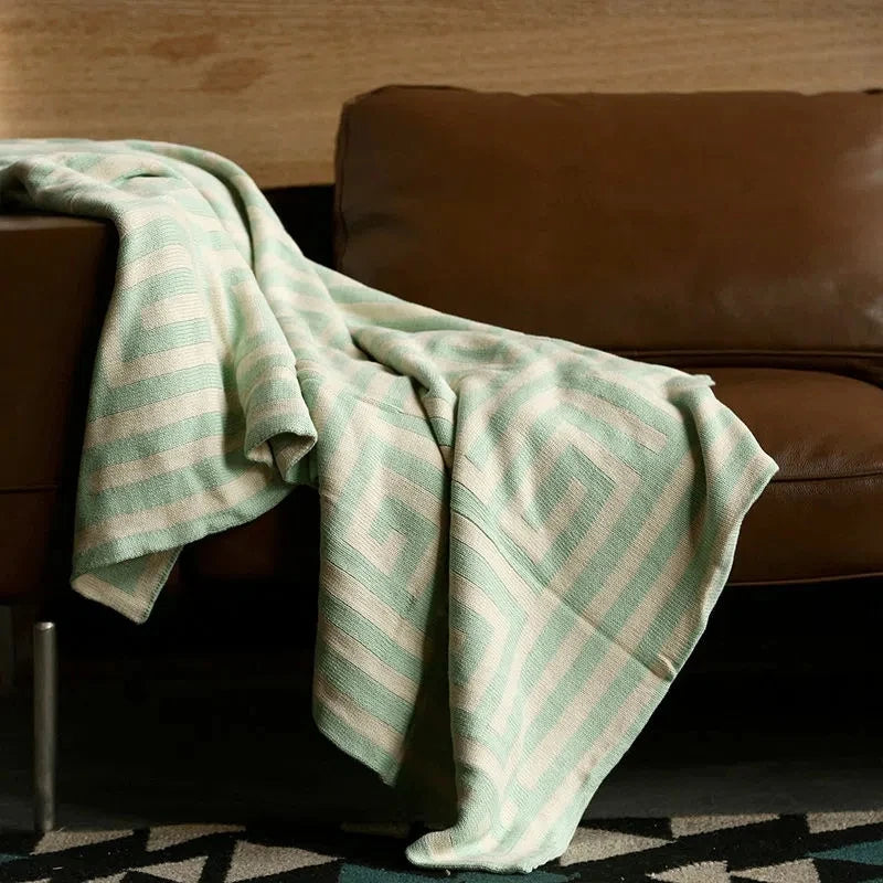 Green Geometric Knitted Blanket