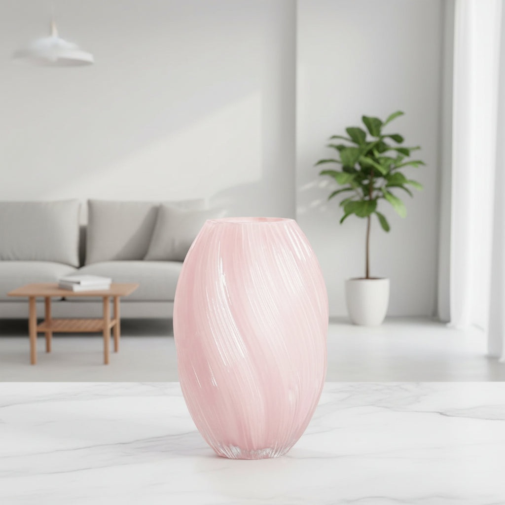 Large decorative pink vase centerpiece coffee table styling