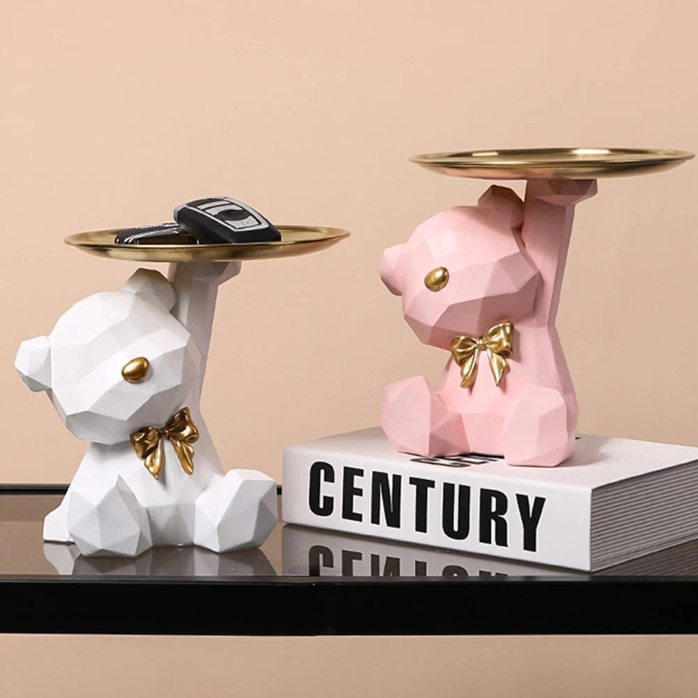 White & Pink Geometric Bear Figurines