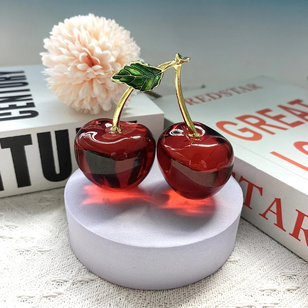 Red cherries glass decor fruit decorative sculpture