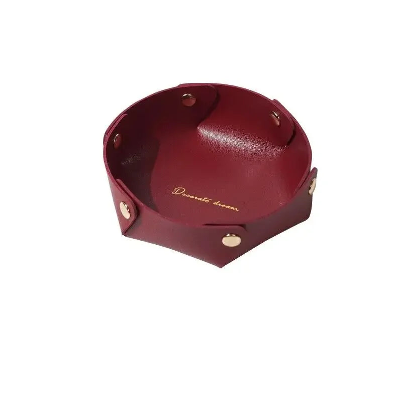 Hexagonal Burgundy Leather Tray
