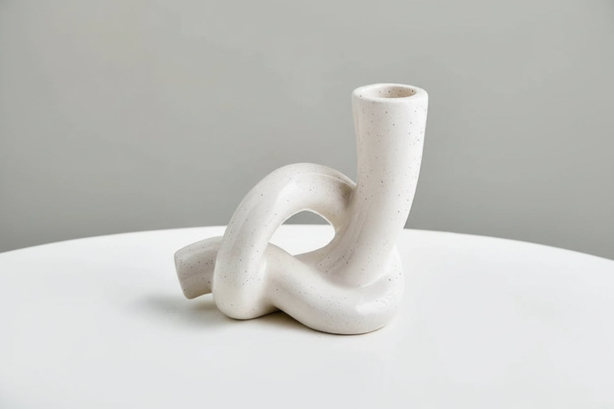 Contemporary ceramic candlestick decor piece close-up
