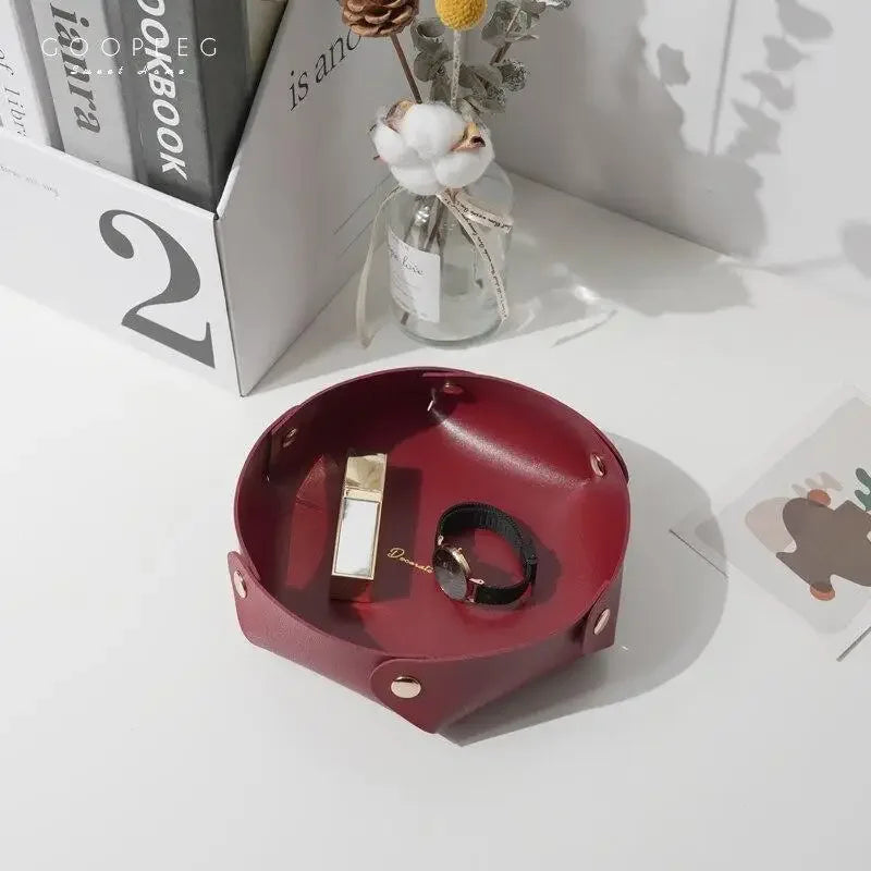 Hexagonal Burgundy Leather Tray