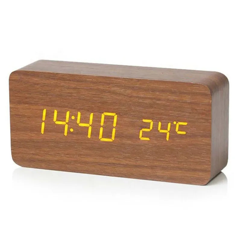 Brown Wooden Digital Clock
