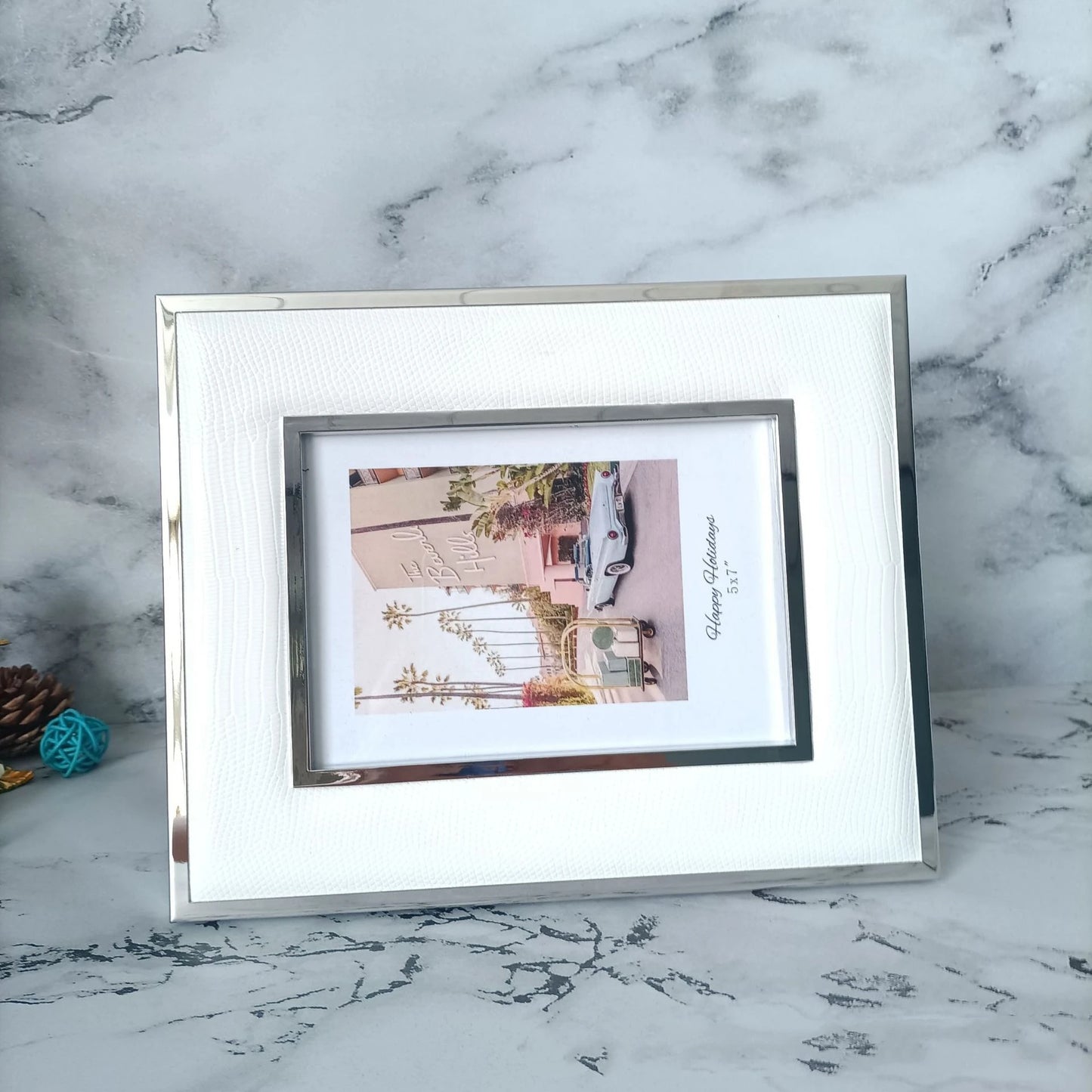 White leather frame decorative photo display