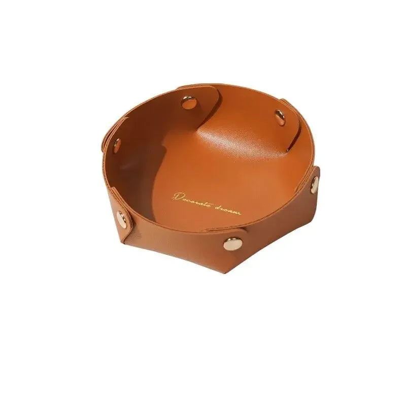 Hexagonal Brown Leather Tray
