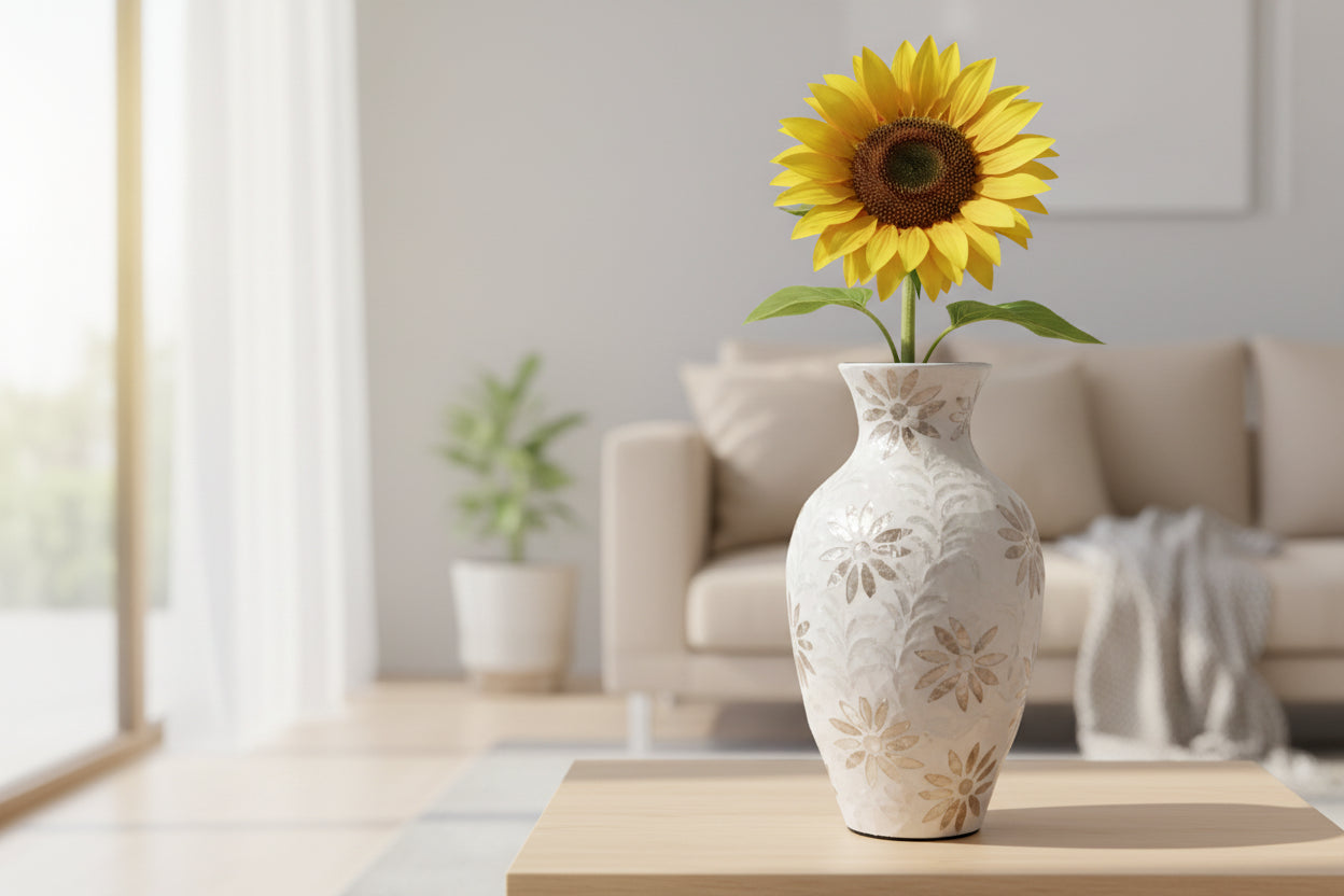 Urn decorative beige shell vase