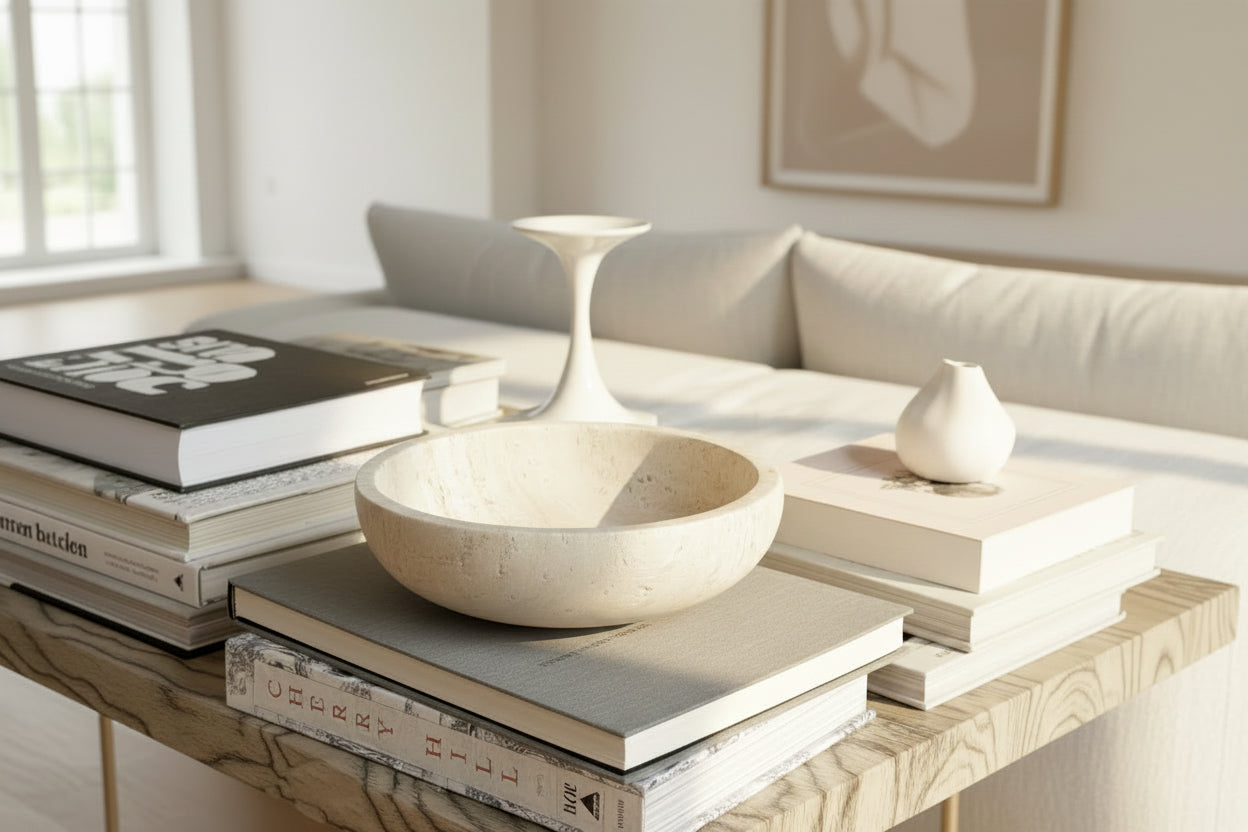 Textured stone bowl neutral decor accent