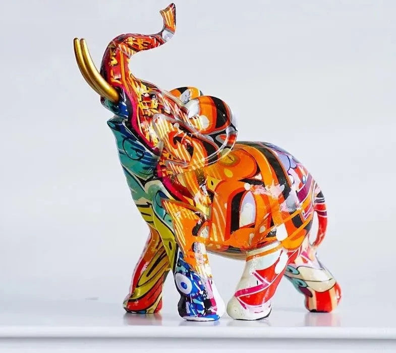 Colorful Printed Elephant Figurine
