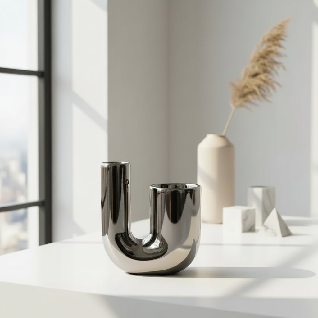 Sculptural geometric candlestick modern table decor