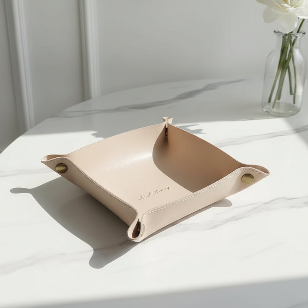 Creme modern leather tray entryway organizer decor