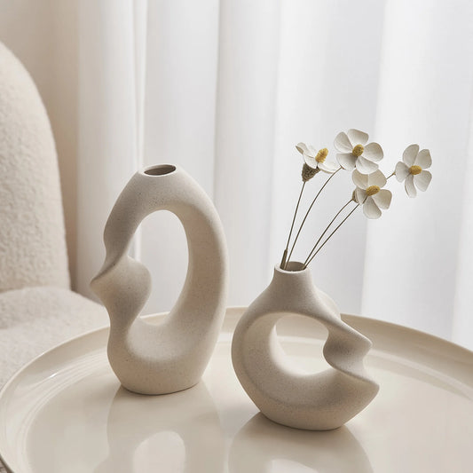 set of two ceramic vases modern shelf decor