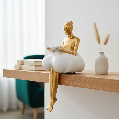 Ballerina reading figurine shelf modern decor accent