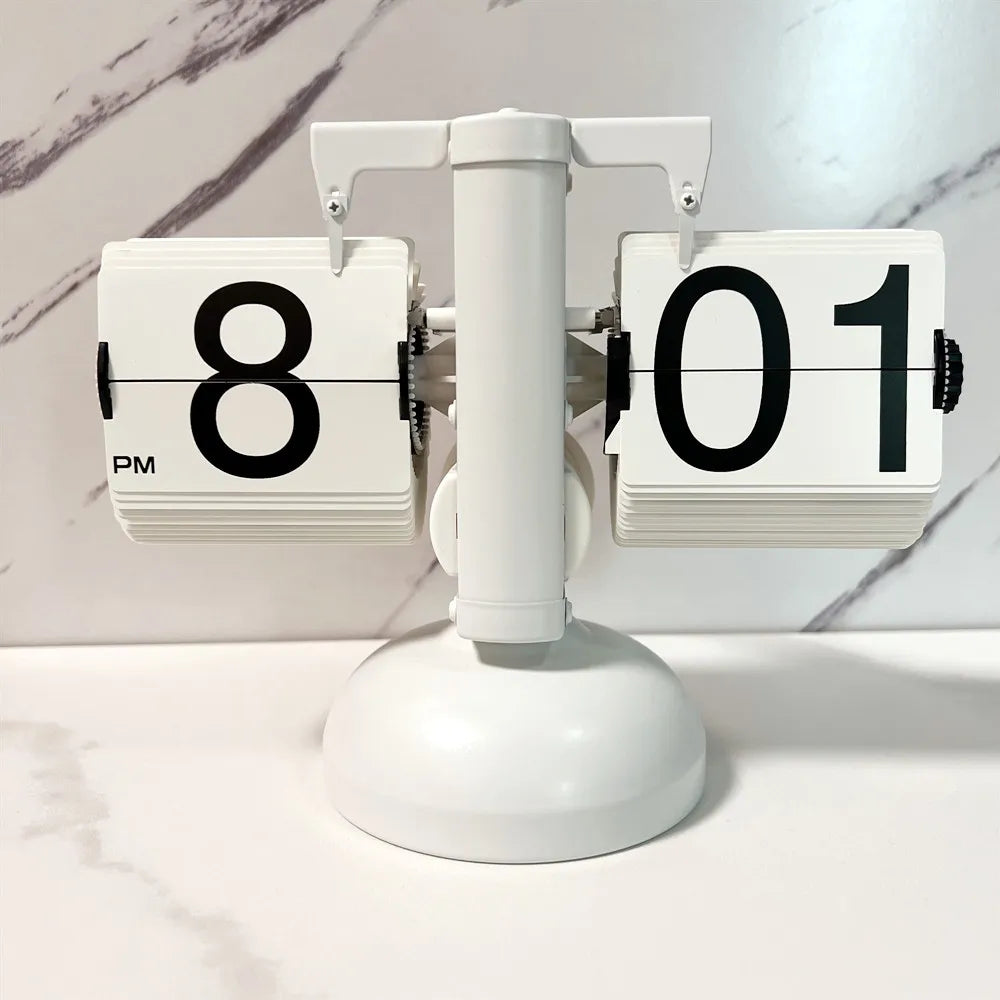 White Vintage Flip Page Automatic Clock