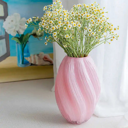 Sculptural pink glass vase unique curved design decor