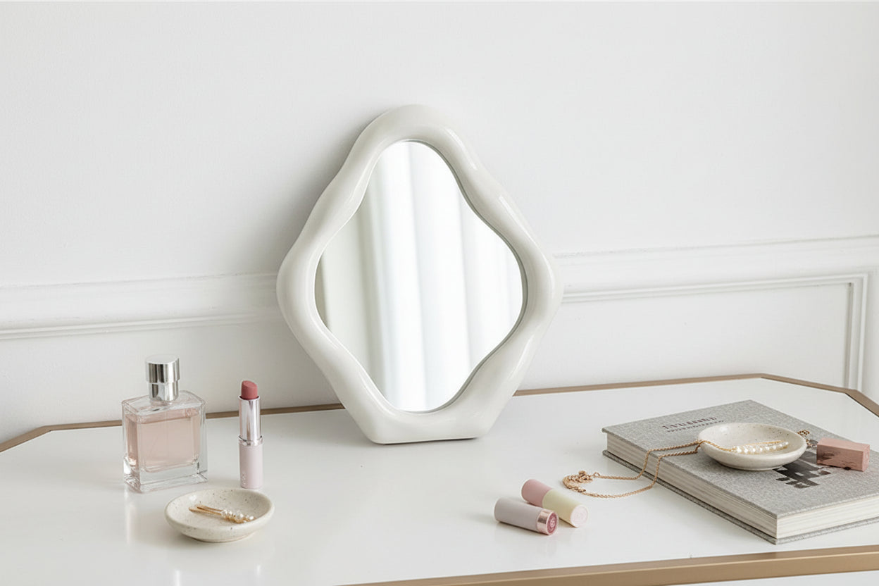 Contemporary framed mirror with a white frame