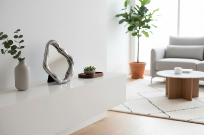 Contemporary framed mirror with a silver frame