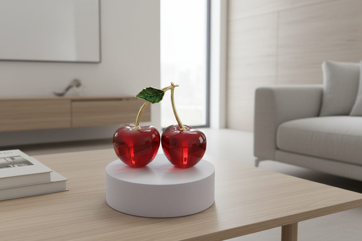 Red cherries glass decor modern decorative sculpture