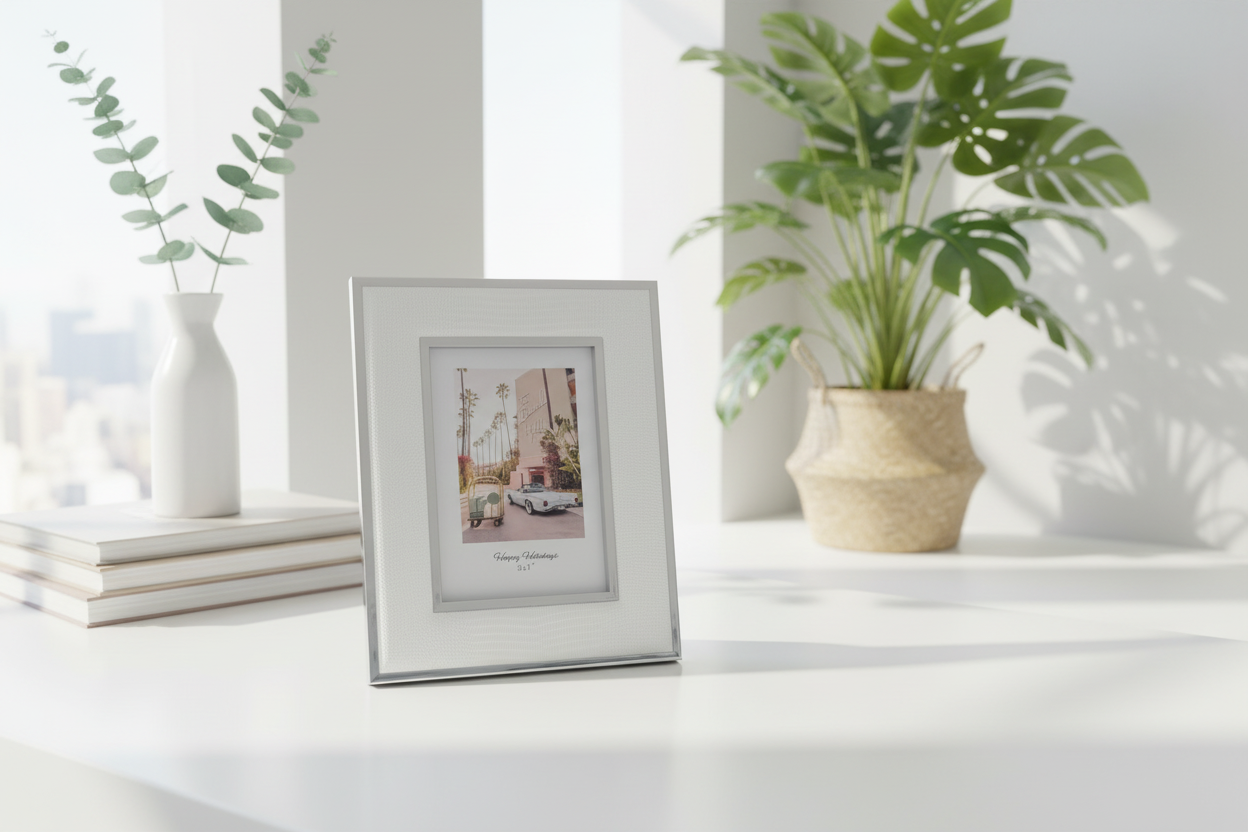 White leather photo frame minimalist home decor