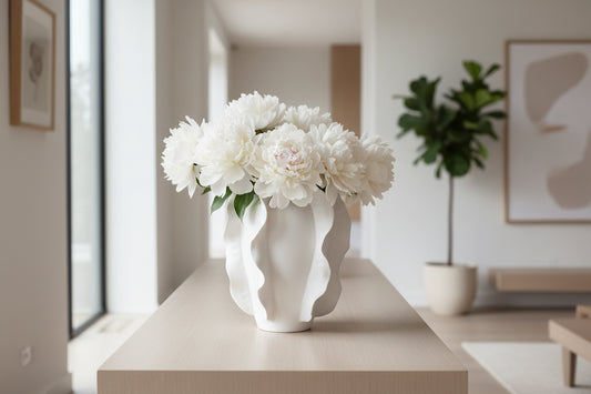 Carambola shaped ceramic vase with flowers decor