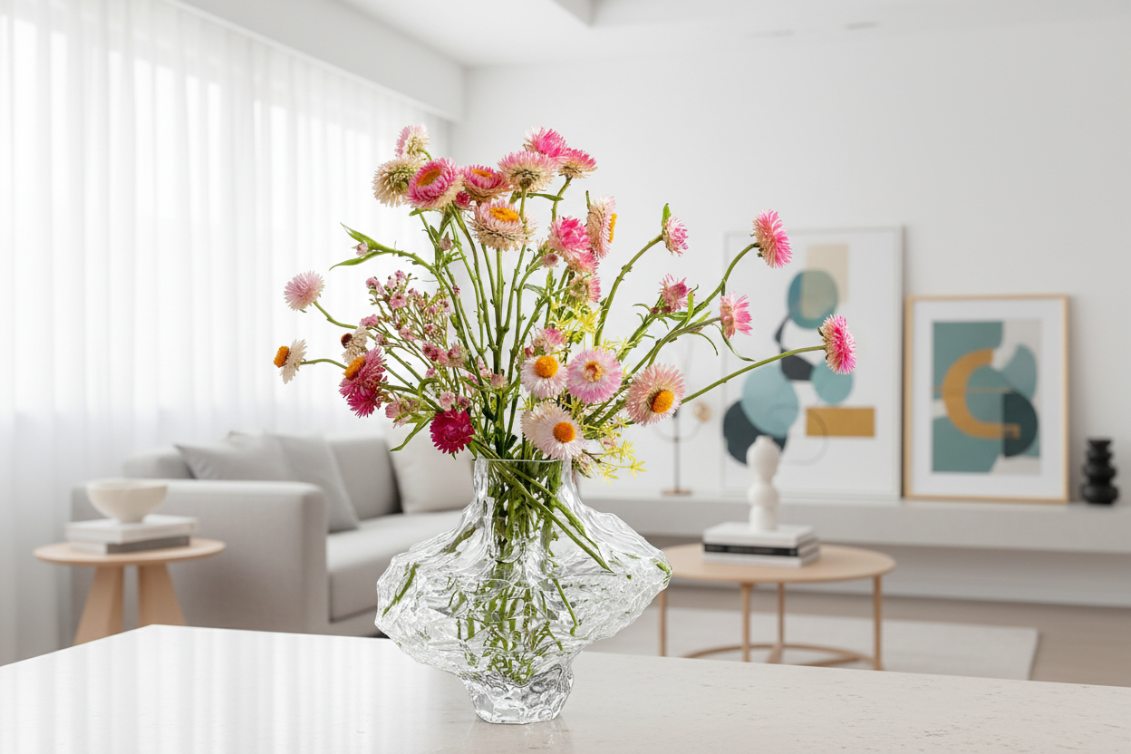 Elegant frosted vase for flowers modern interior styling
