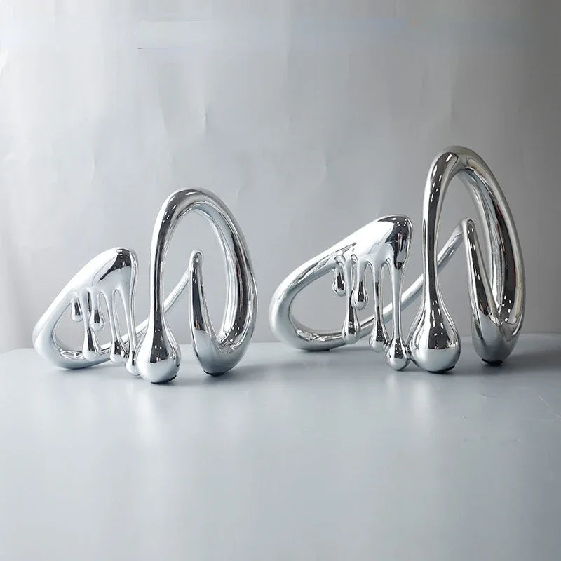 Silver abstract water drop decor tabletop art piece minimalist design