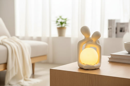 Soft ambient glow lamp on bedside decor