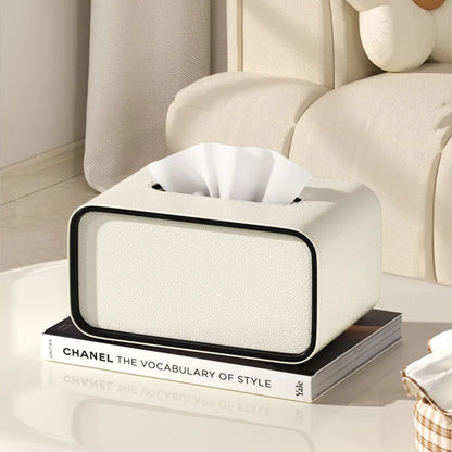 Elegant faux leather tissue box on vanity decor